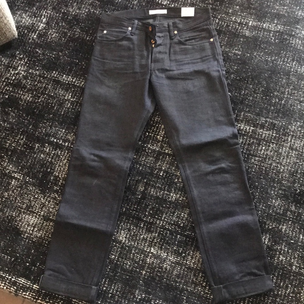Men’s Billy Reid dark blue raw denim
